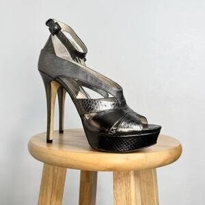 Michael Kors Platform Silver Metallic Platform Stiletto Heels Sandals Size 10